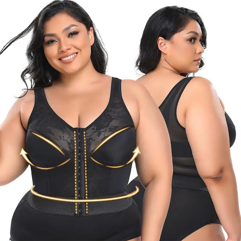 Women Shapewear 3-In-1 Bra Waist Trainer Girdle Posture Corrector Push up Underwear Slimming Corset Belly Sheath Vest Lace S-5XL