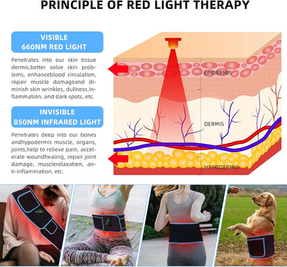 Red Light Therapy, Portable Cordless Red Infrared Light Therapy Belt for Body Rechargeable Wireless Magnetic LED Device for Waist Back Knee Joints Pain Relief, Reduce Inflammation, Faster Healing