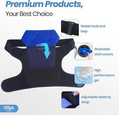 Shoulder Ice Pack Wrap for Rotating Cuff with Hot Cold Therapy, Reusable Adjutable Shoulder Wrap with Gel Ice Pack for Pain Relief, Tendonitis, Post-Operative Recovery